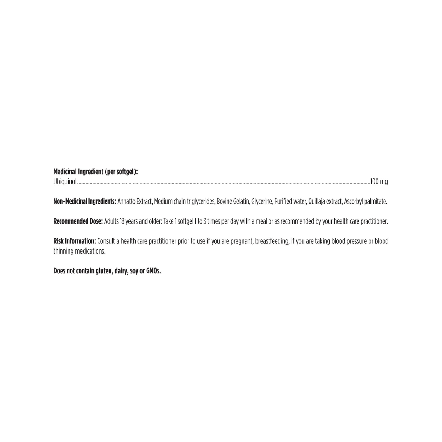 Designs for Health CoQnol 100 Ingredient List