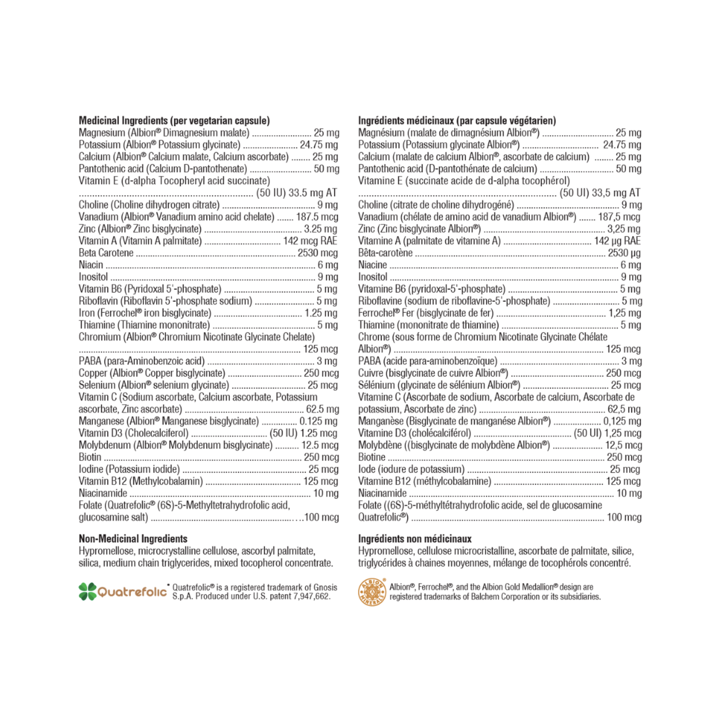 Xymogen ActivNutrients without Iron Ingredient List