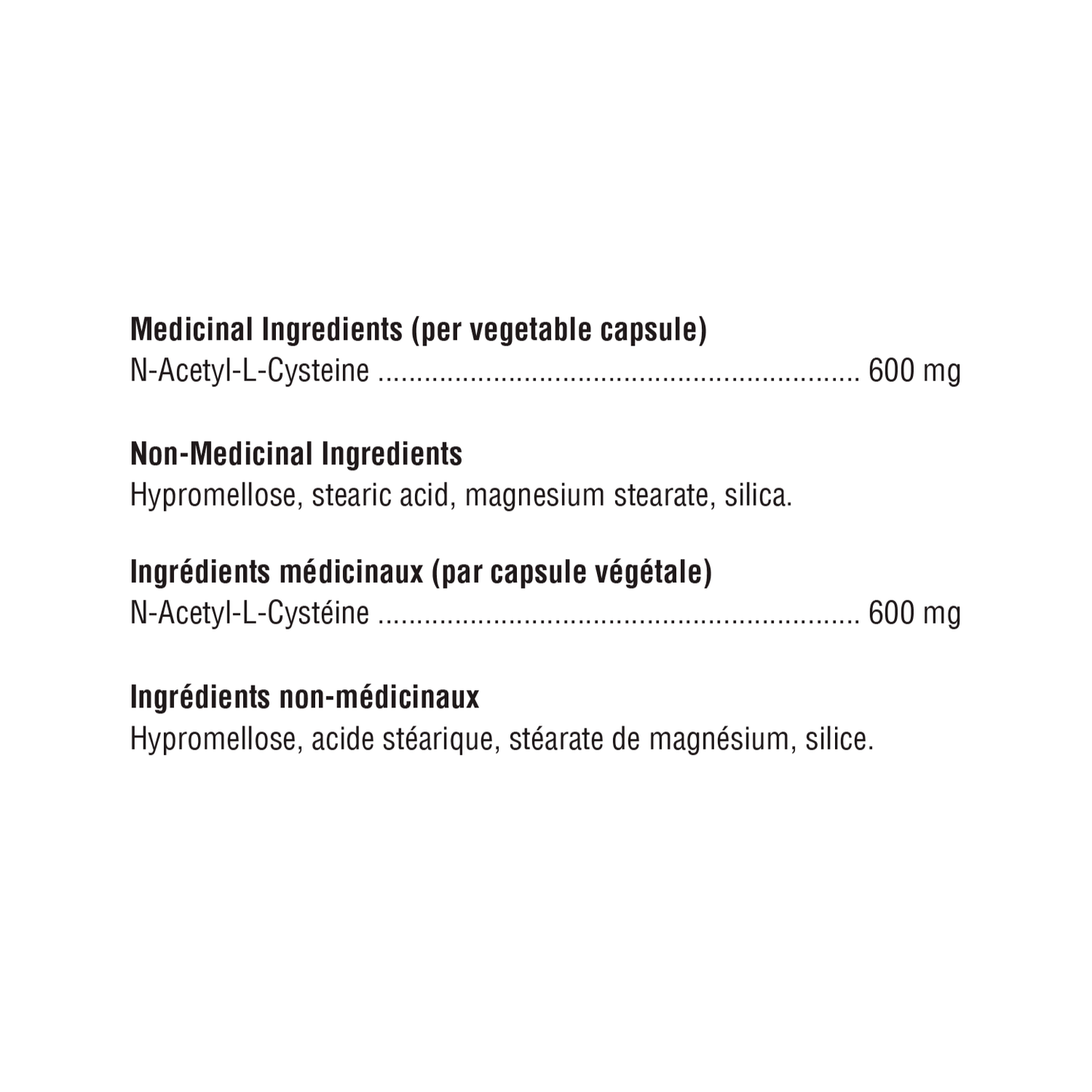 Xymogen NAC Ingredient List