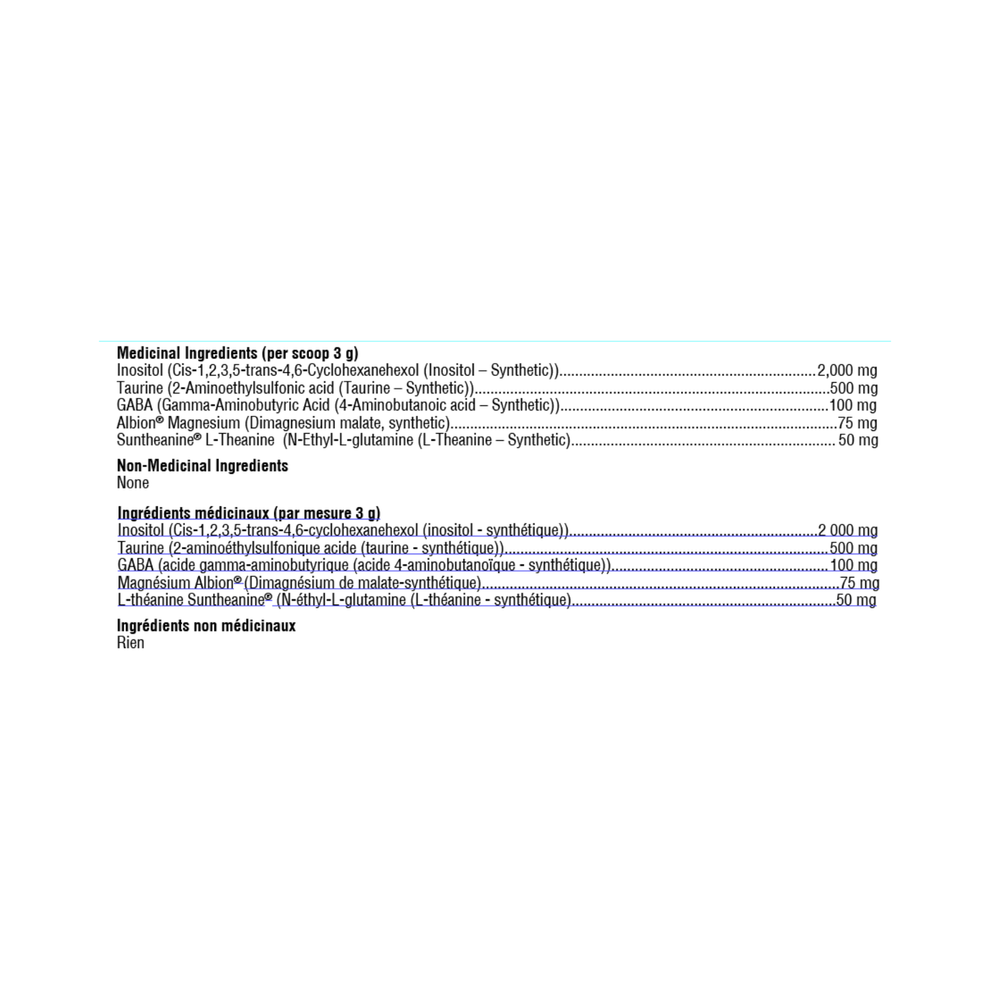 Xymogen RelaxMax Unflavoured Ingredient List