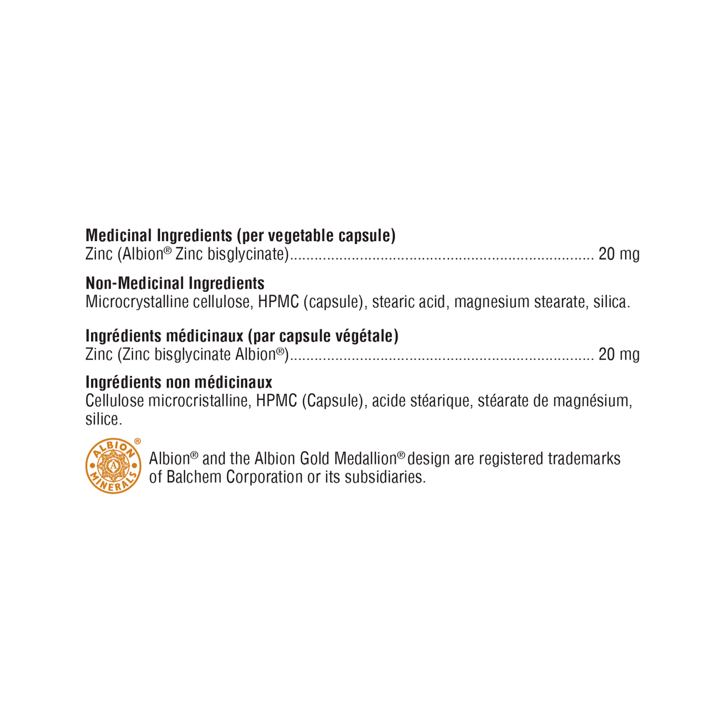 Xymogen Zinc Glycinate Ingredient List