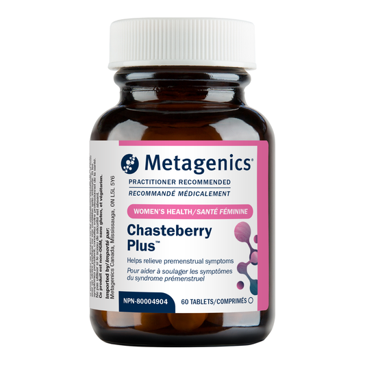Metagenics Chasteberry Plus supplement bottle on a white background