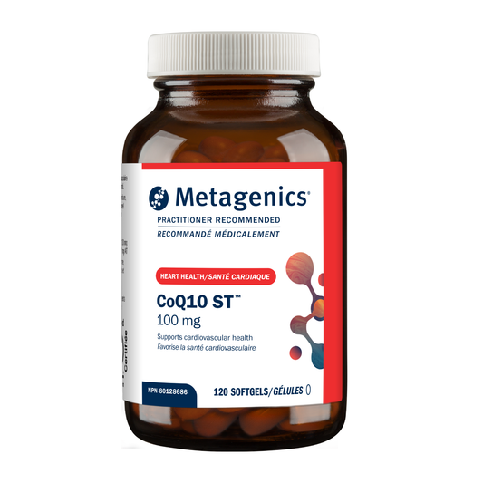 Metagenics CoQ10 ST supplement bottle on a white background