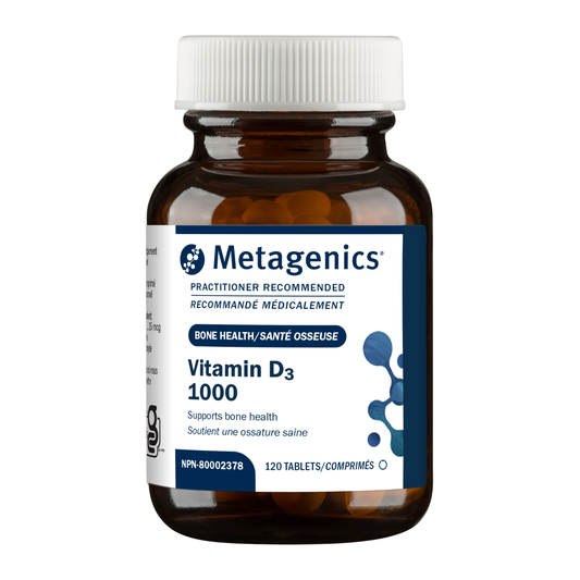 Metagenics Vitamin D3 1000 supplement bottle on a white background