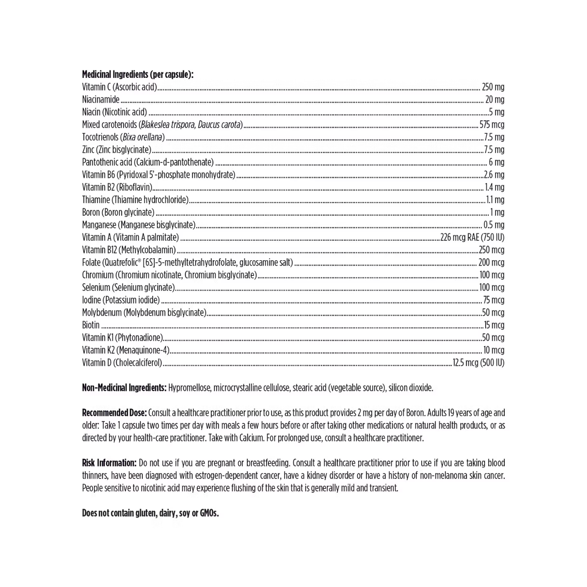 Designs For Health Twice Daily Multi with Boron Ingredients List