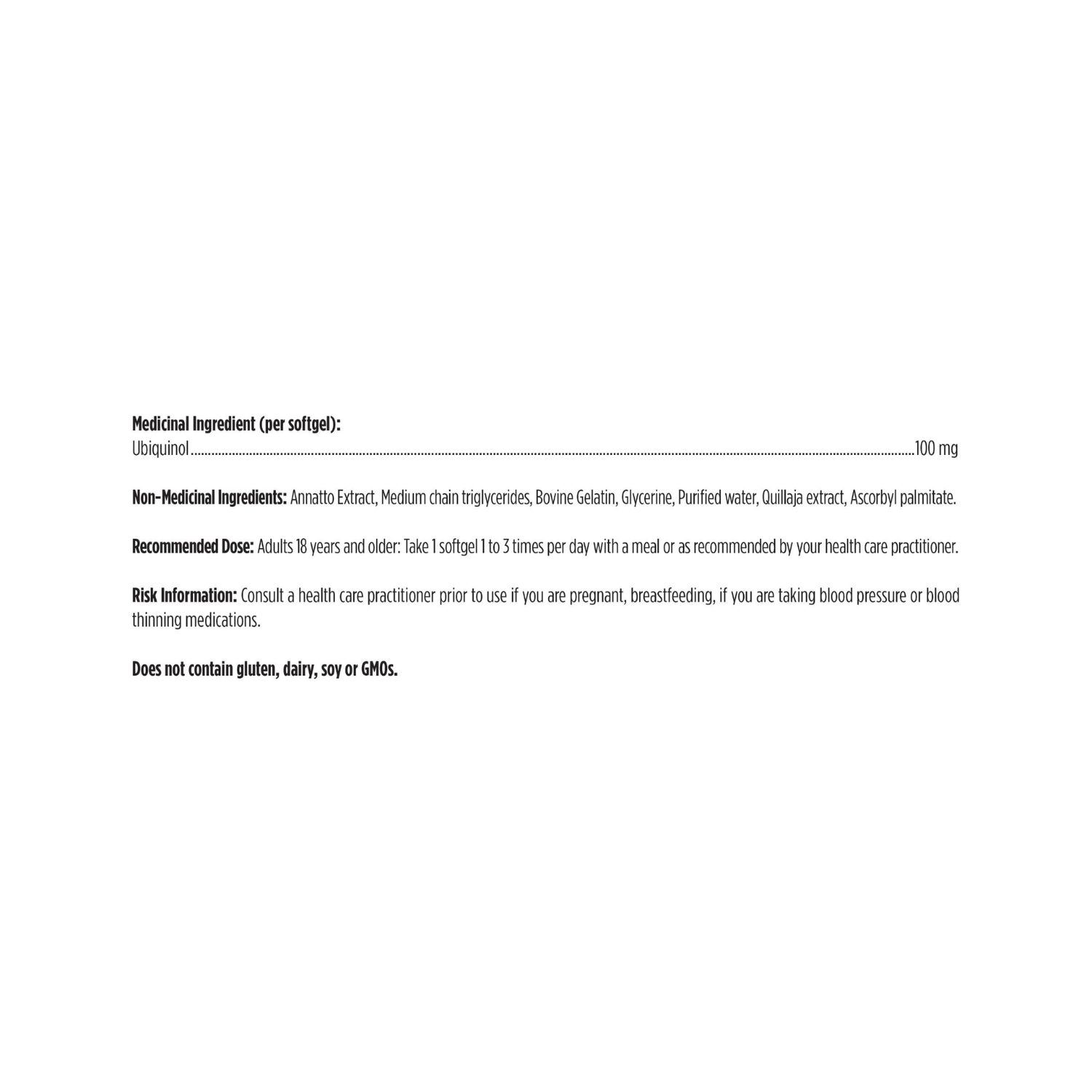 Designs for Health CoQnol 100 Ingredient List