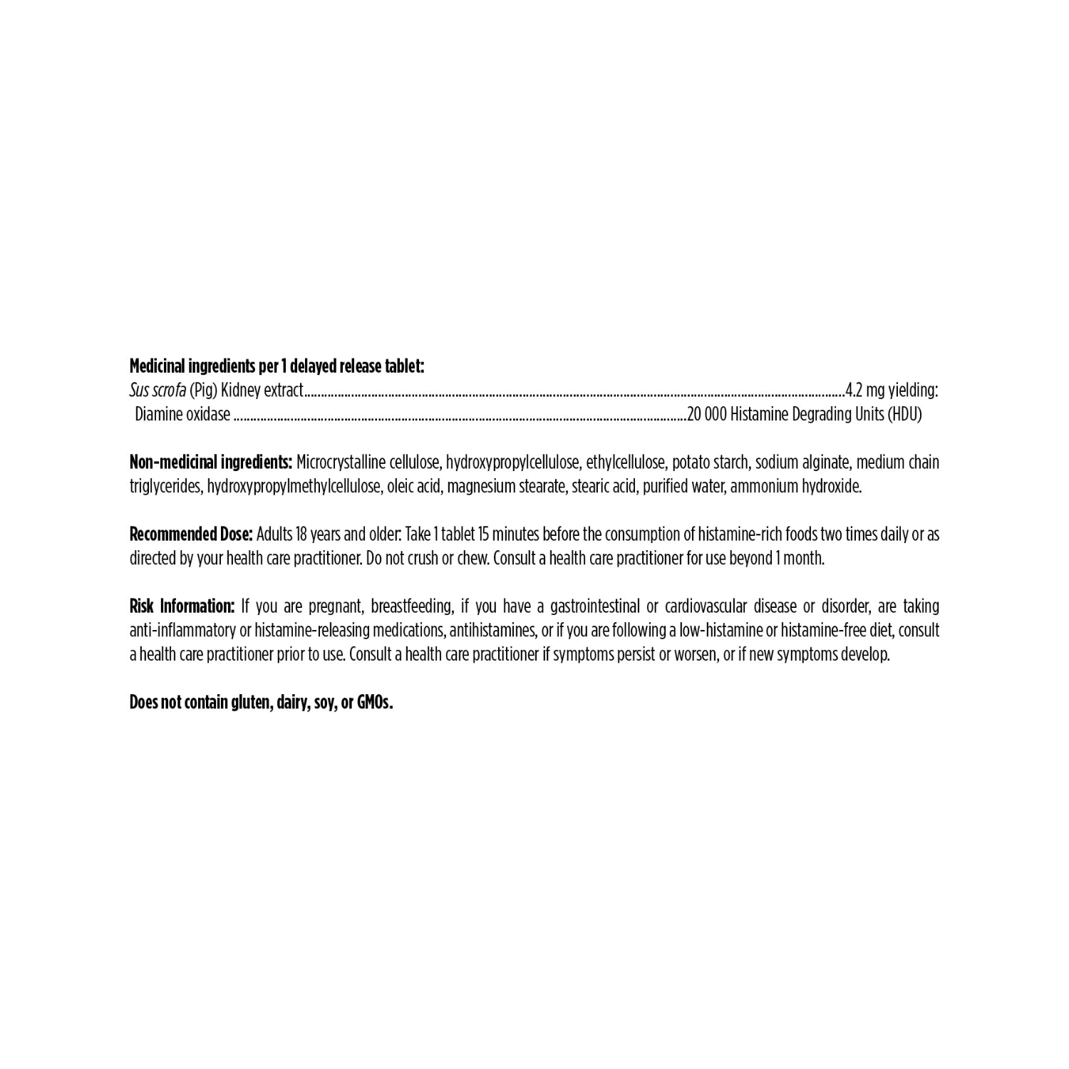 Designs for Health HistaGest-DAO Ingredient List