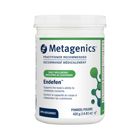 Metagenics Endefen powder container on a white background