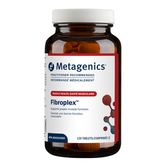 Metagenics Fibroplex supplement bottle on a white background