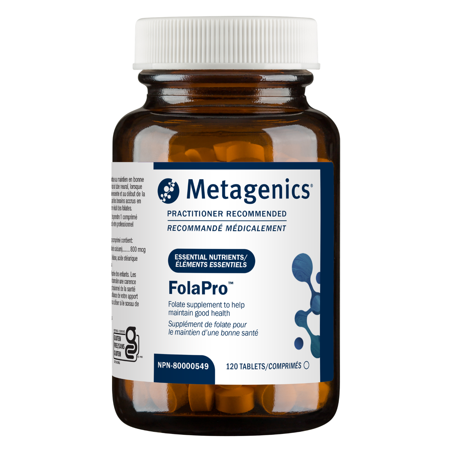 Metagenics FolaPro supplement bottle on a white background