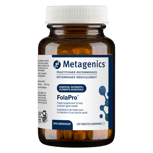 Metagenics FolaPro supplement bottle on a white background