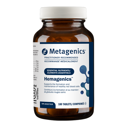 Metagenics Hemagenics supplement bottle on a white background