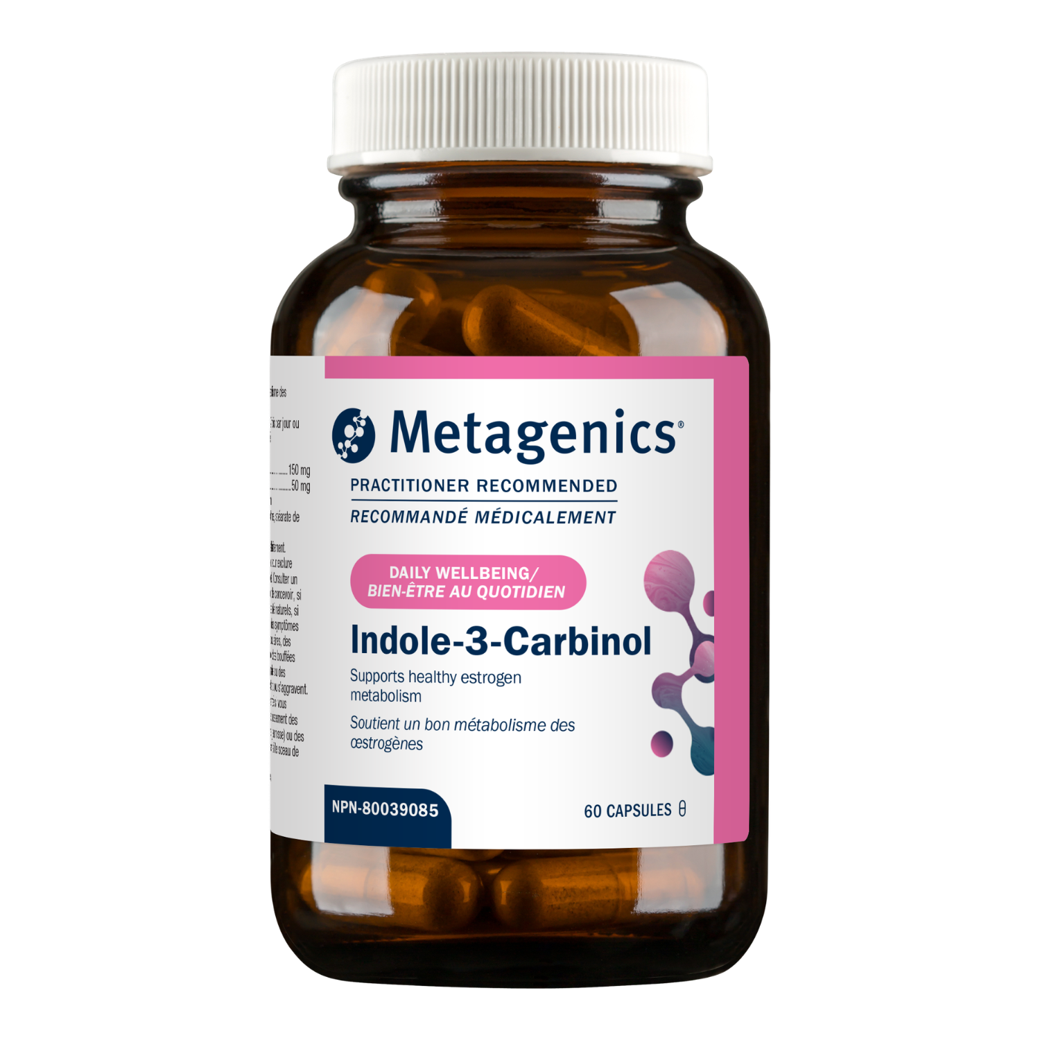 Metagenics Indole-3-Carbinol supplement bottle on a white background