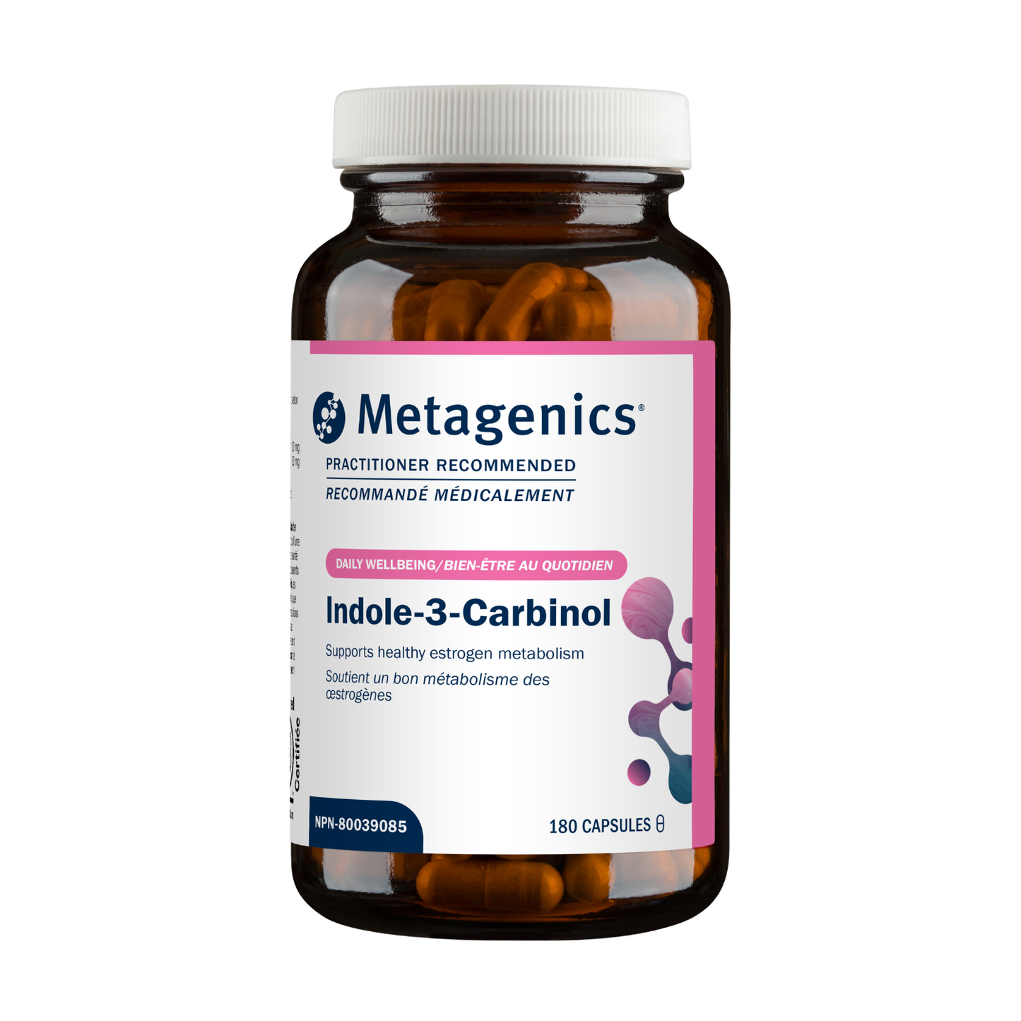 Metagenics Indole-3-Carbinol supplement bottle on a white background