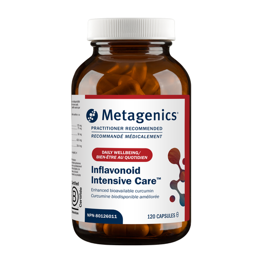 Metagenics Inflavonoid Intensive Care supplement bottle on a white background