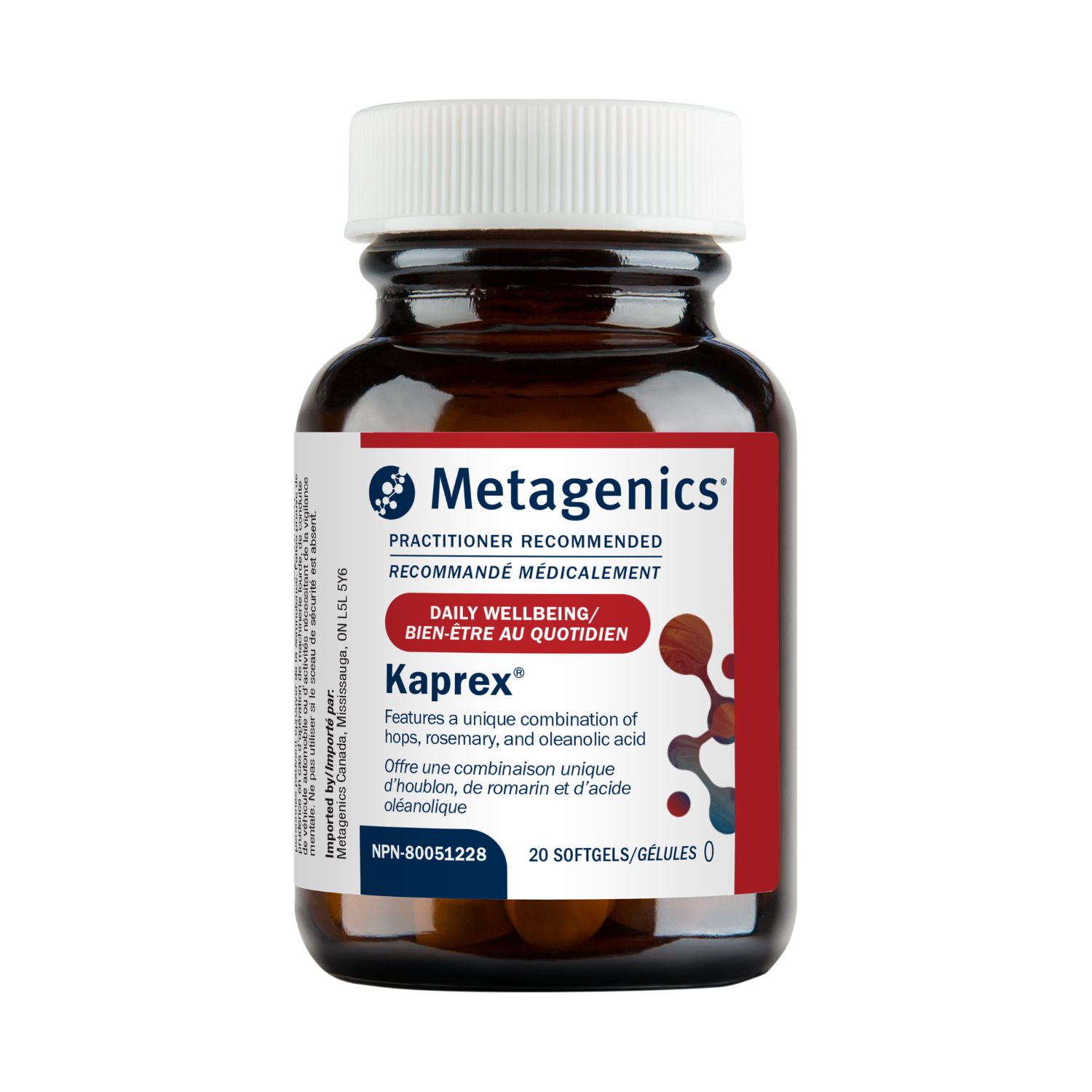 Metagenics Kaprex supplement bottle on a white background