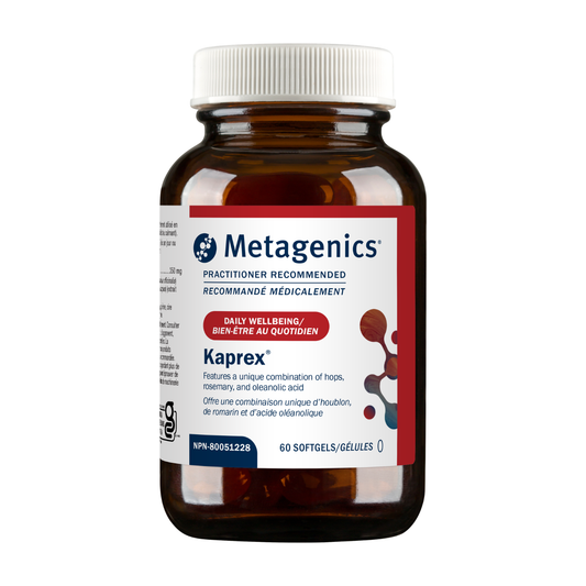 Metagenics Kaprex supplement bottle on a white background