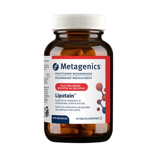 Metagenics Lipotain supplement bottle on a white background