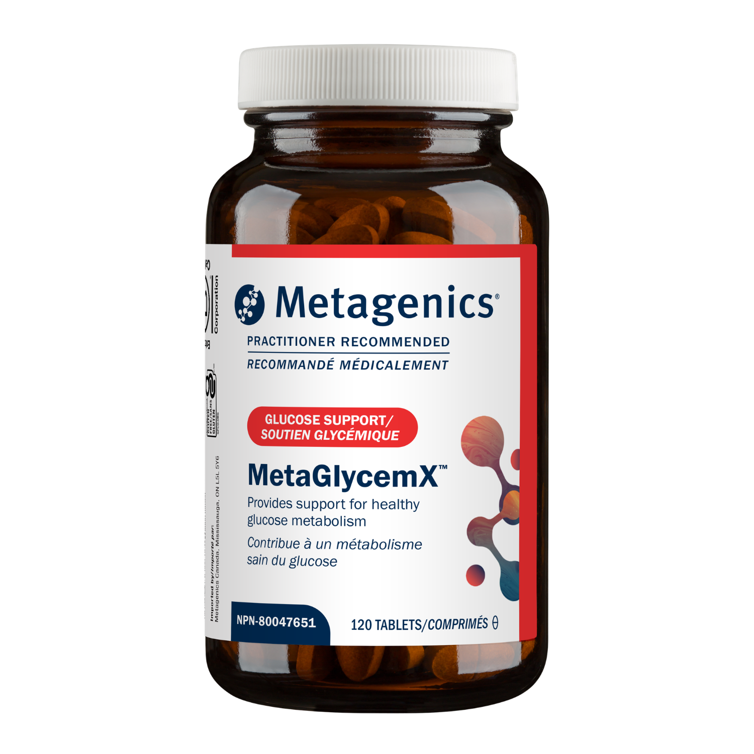 Metagenics MetaGlycemX supplement bottle on a white background