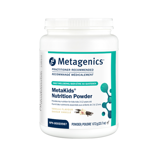 Metagenics Metakids Nutrition Powder container on a white background