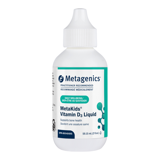 Metagenics MetaKids Vitamin D3 Liquid bottle on a white background