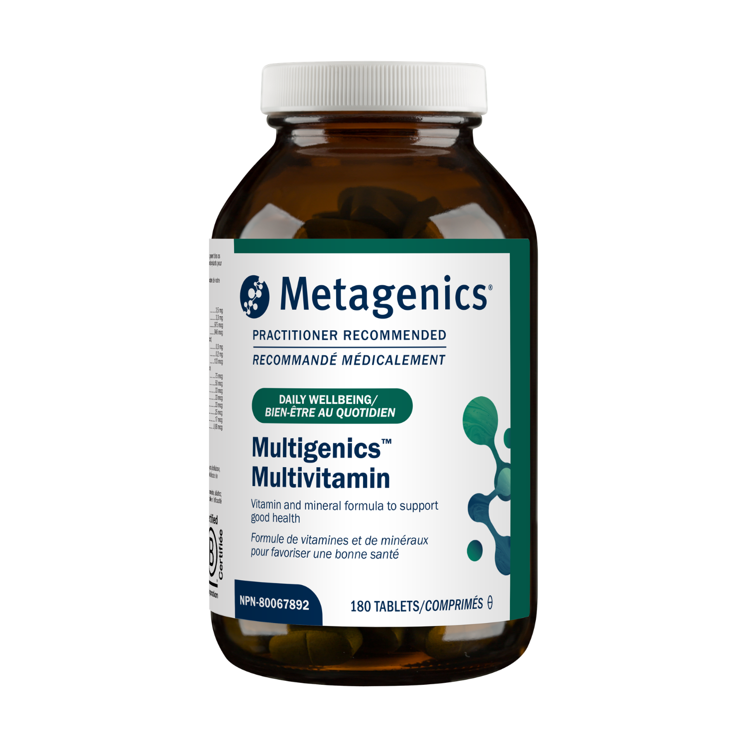 Metagenics Multigenics Multivitamin bottle on a white background