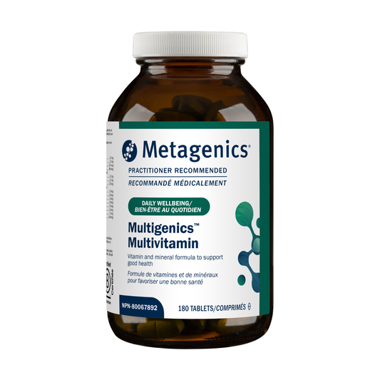 Metagenics Multigenics Multivitamin bottle on a white background