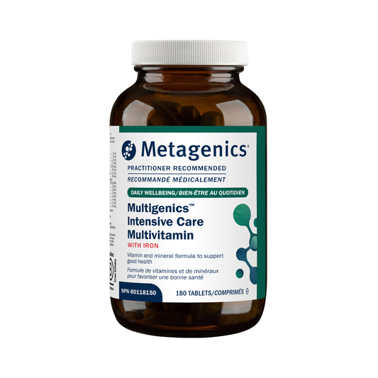 Metagenics Multigenics Intensive Care Multivitamin bottle on a white background