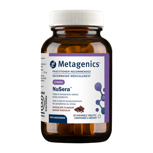 Metagenics NuSera supplement bottle on a white background
