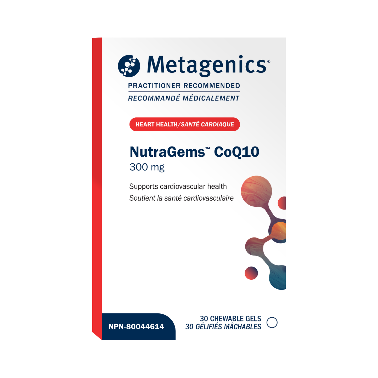 Metagenics NutraGems CoQ10 supplement packaging on a white background