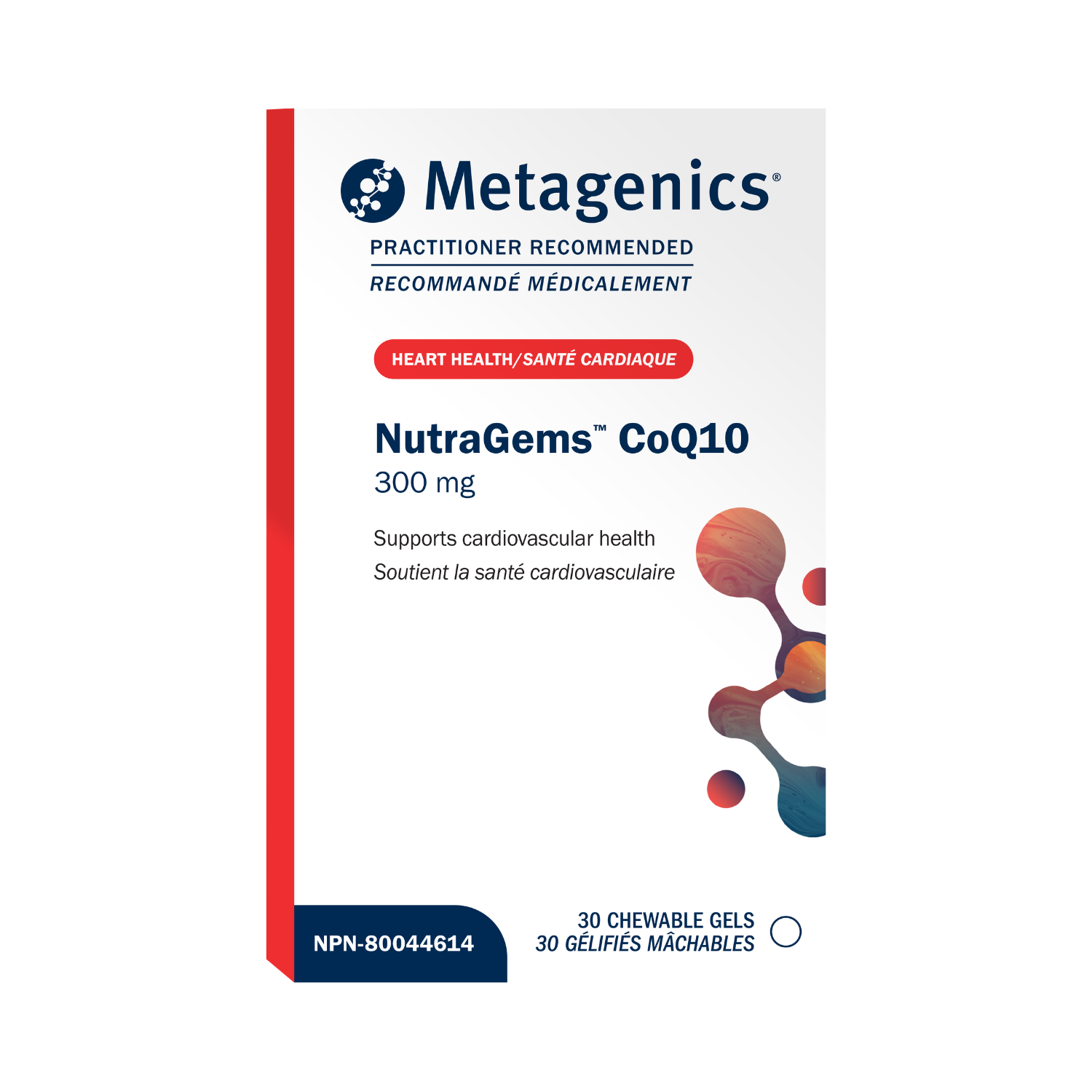Metagenics NutraGems CoQ10 supplement packaging on a white background