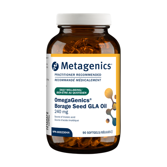 Metagenics OmegaGenics Borage Seed GLA Oil bottle on a white background