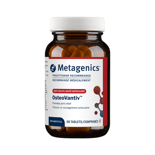 Metagenics OsteoVantiv supplement bottle on a white background