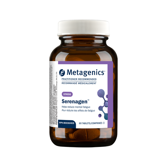 Metagenics Serenagen supplement bottle on a white background