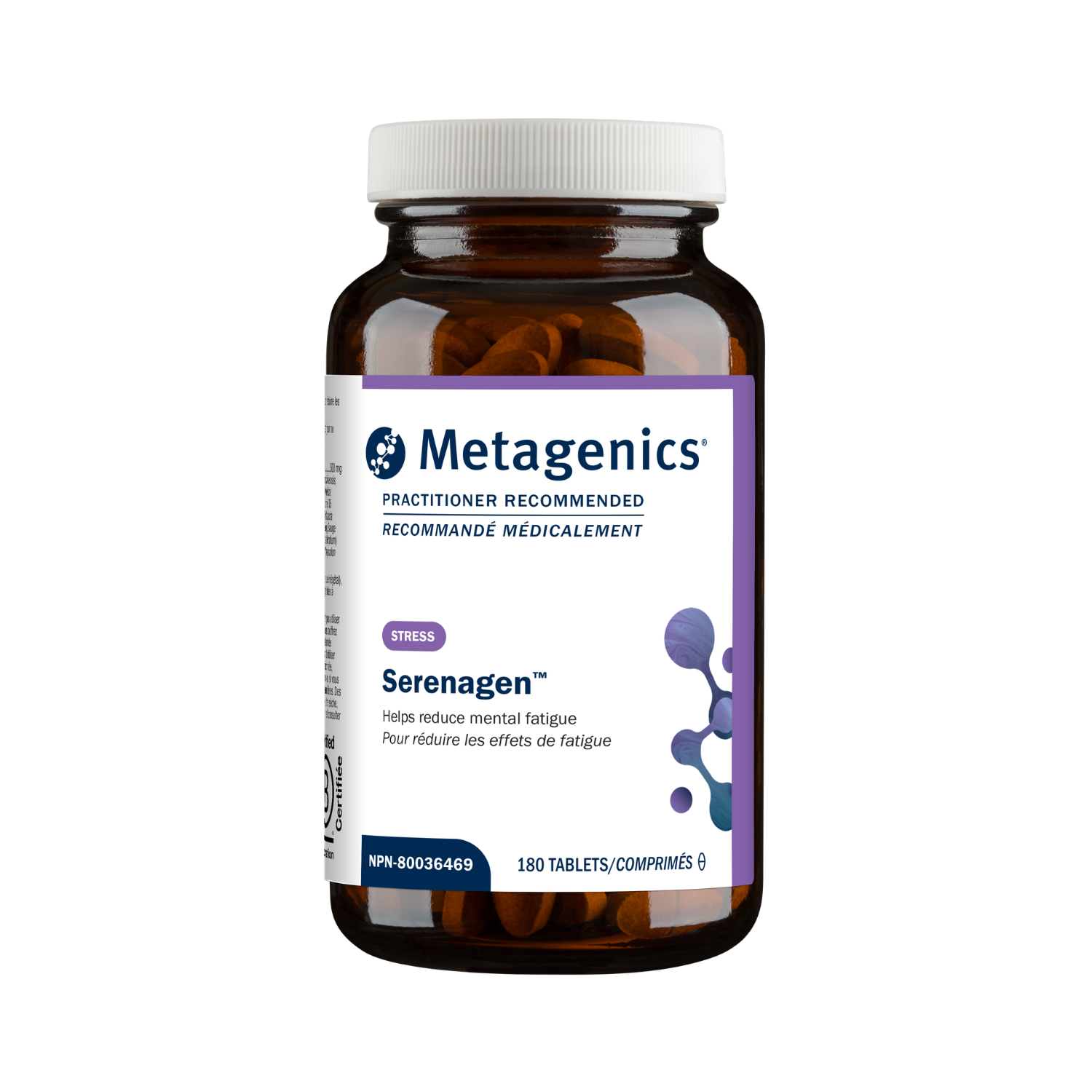 Metagenics Serenagen supplement bottle on a white background