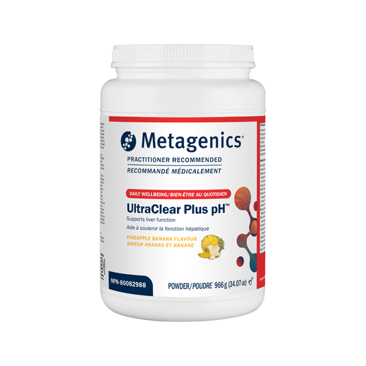 Metagenics UltraClear Plus pH supplement container on a white background