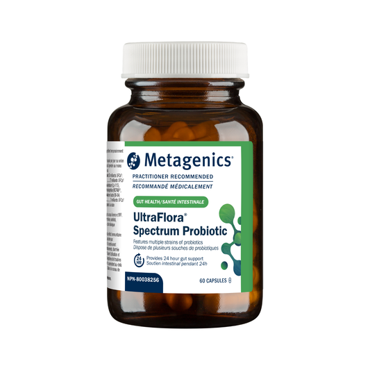 Metagenics UltraFlora Spectrum Probiotic bottle on a white background