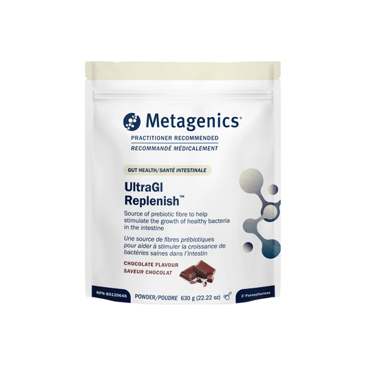 Metagenics UltraGI Replenish powder package on a white background