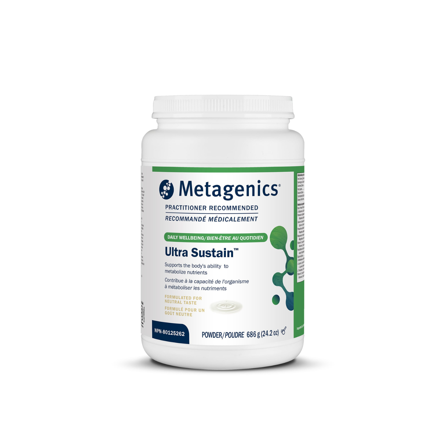 Metagenics Ultra Sustain supplement bottle on a white background