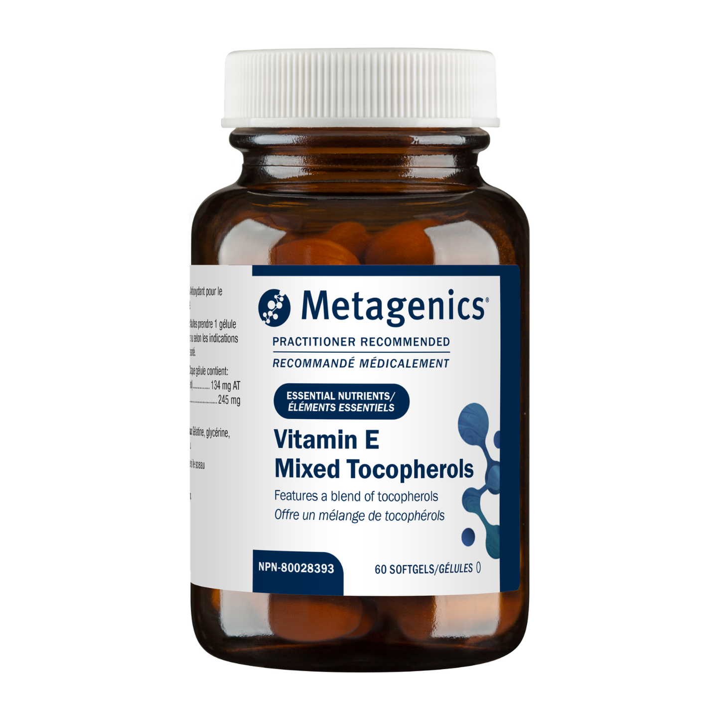 Metagenics Vitamin E Mixed Tocopherols bottle on a white background