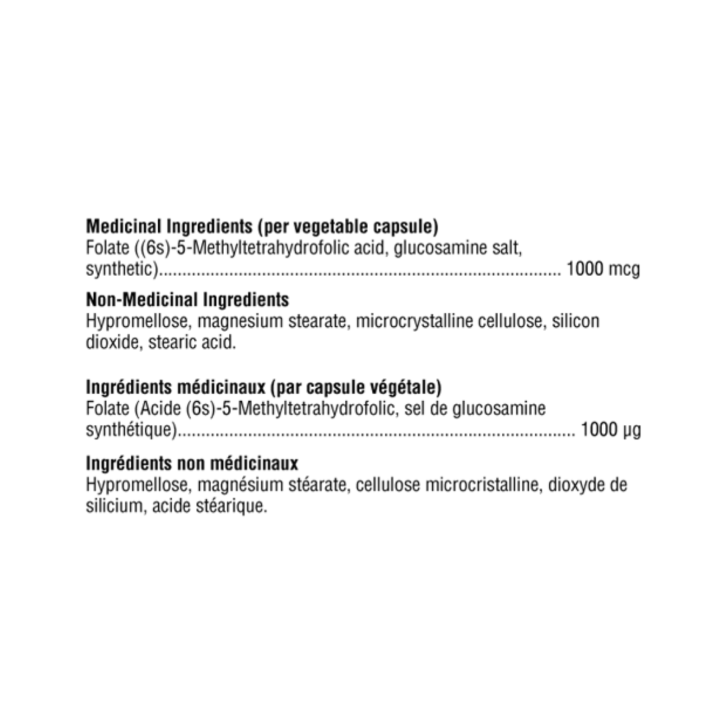 Xymogen 5-MTHF Ingredients List
