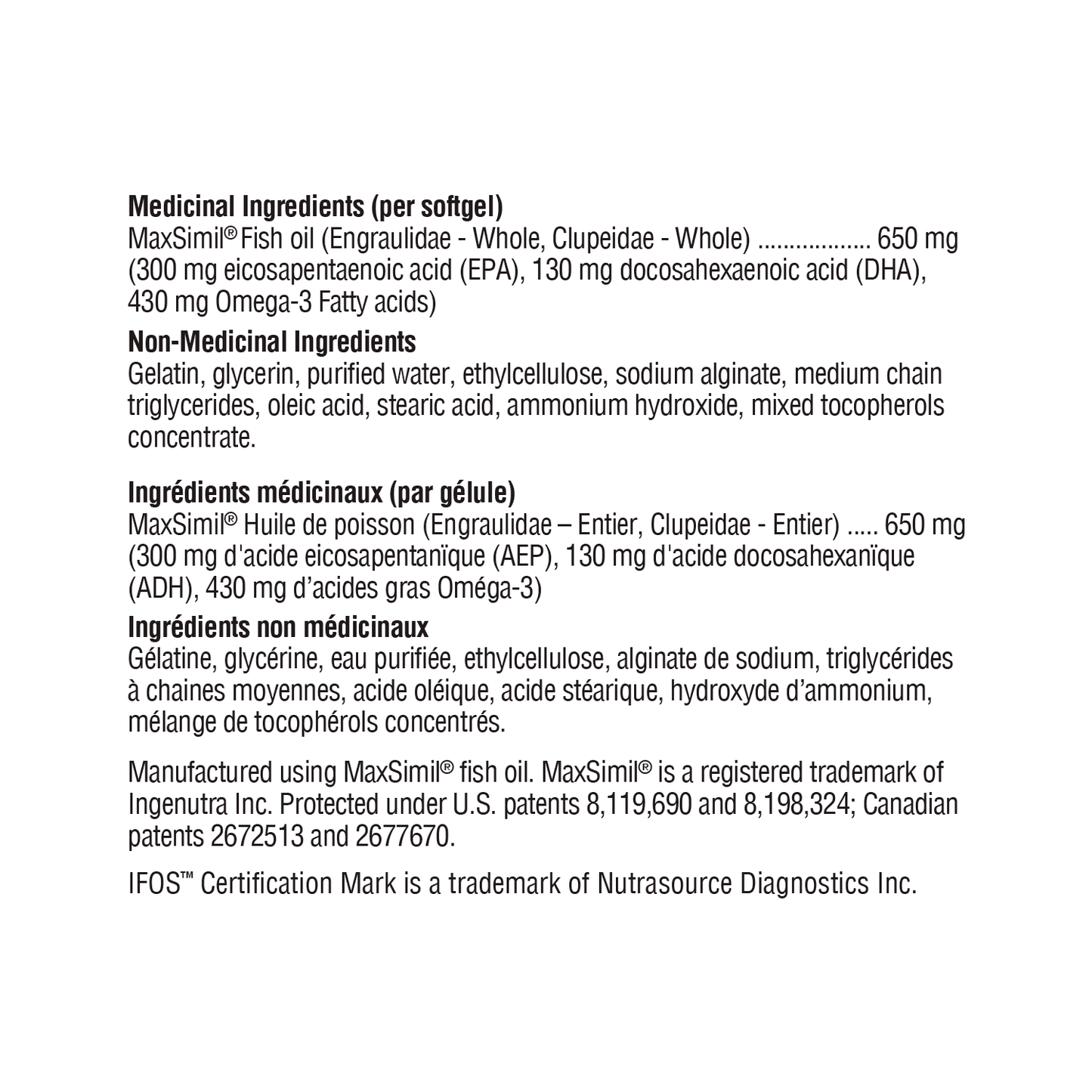 Xymogen Omega MonoPure 650 EC Ingredient List