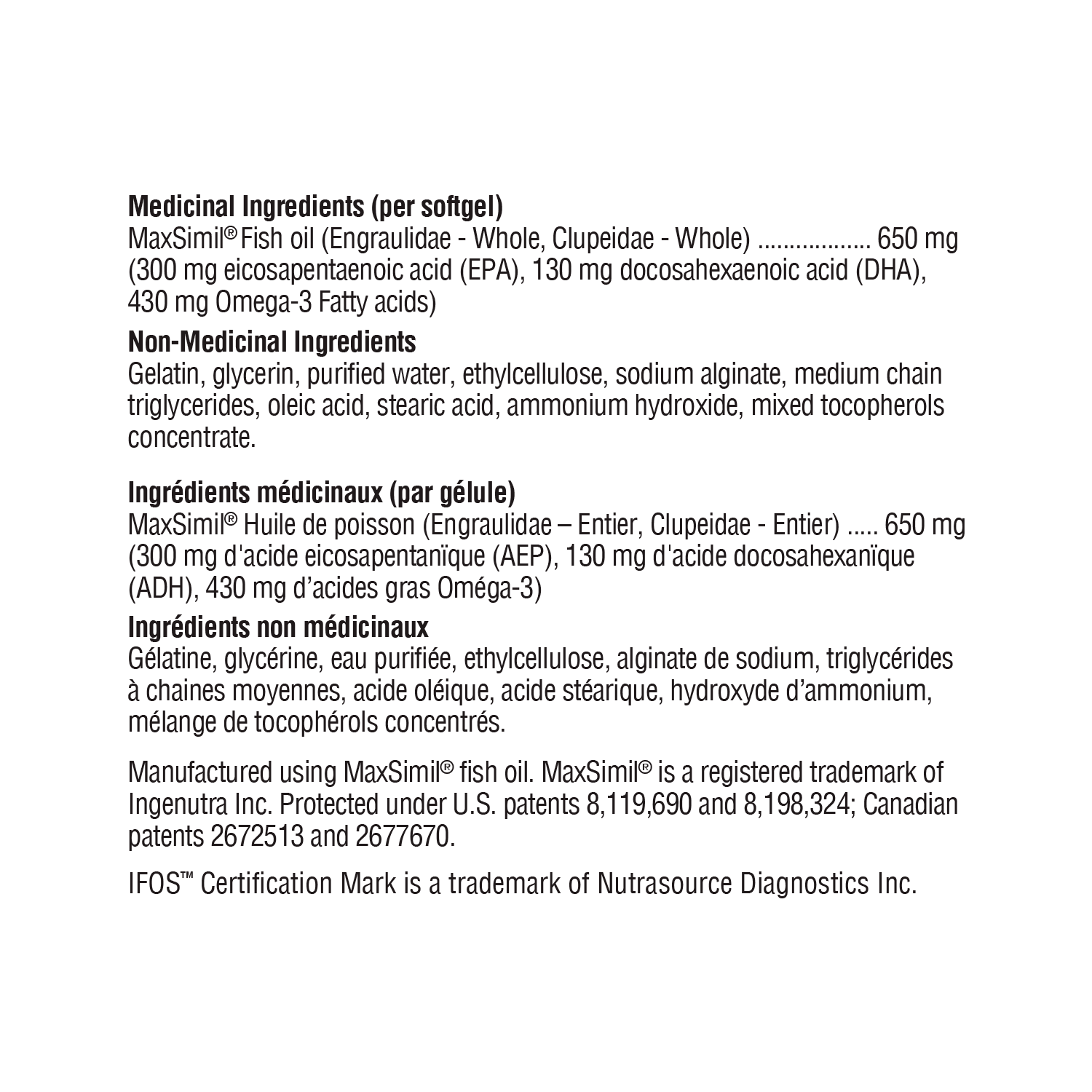 Xymogen Omega MonoPure 650 EC Ingredient List