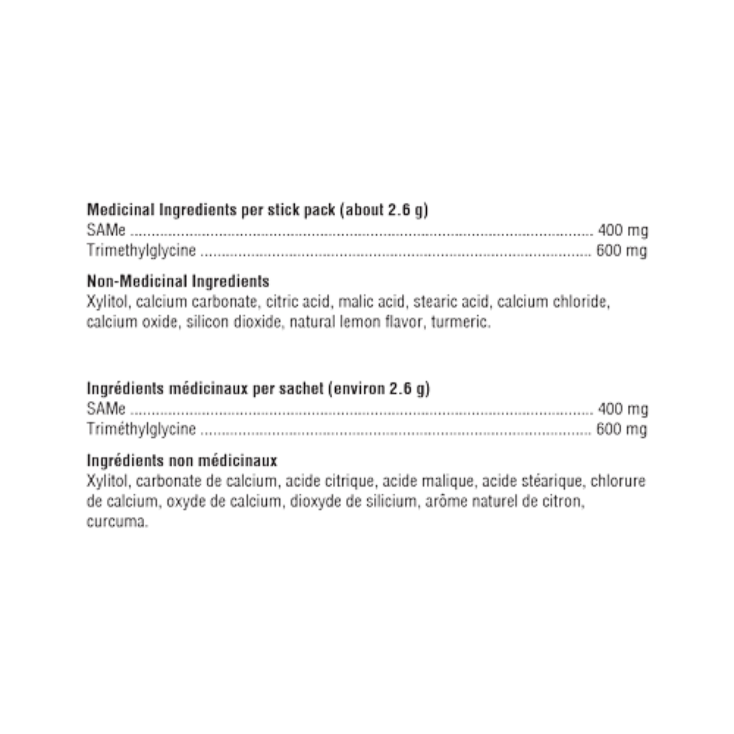 Xymogen SAMe TMG Ingredient List