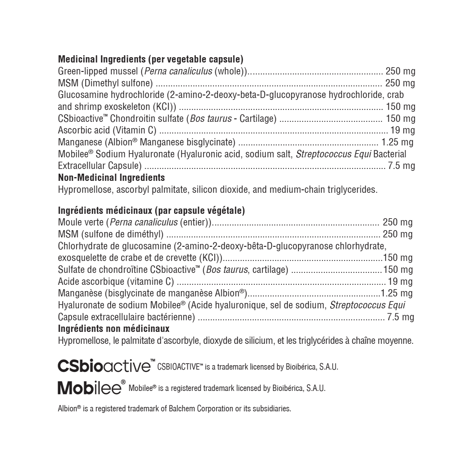 Xymogen SynovX DJD Ingredient List