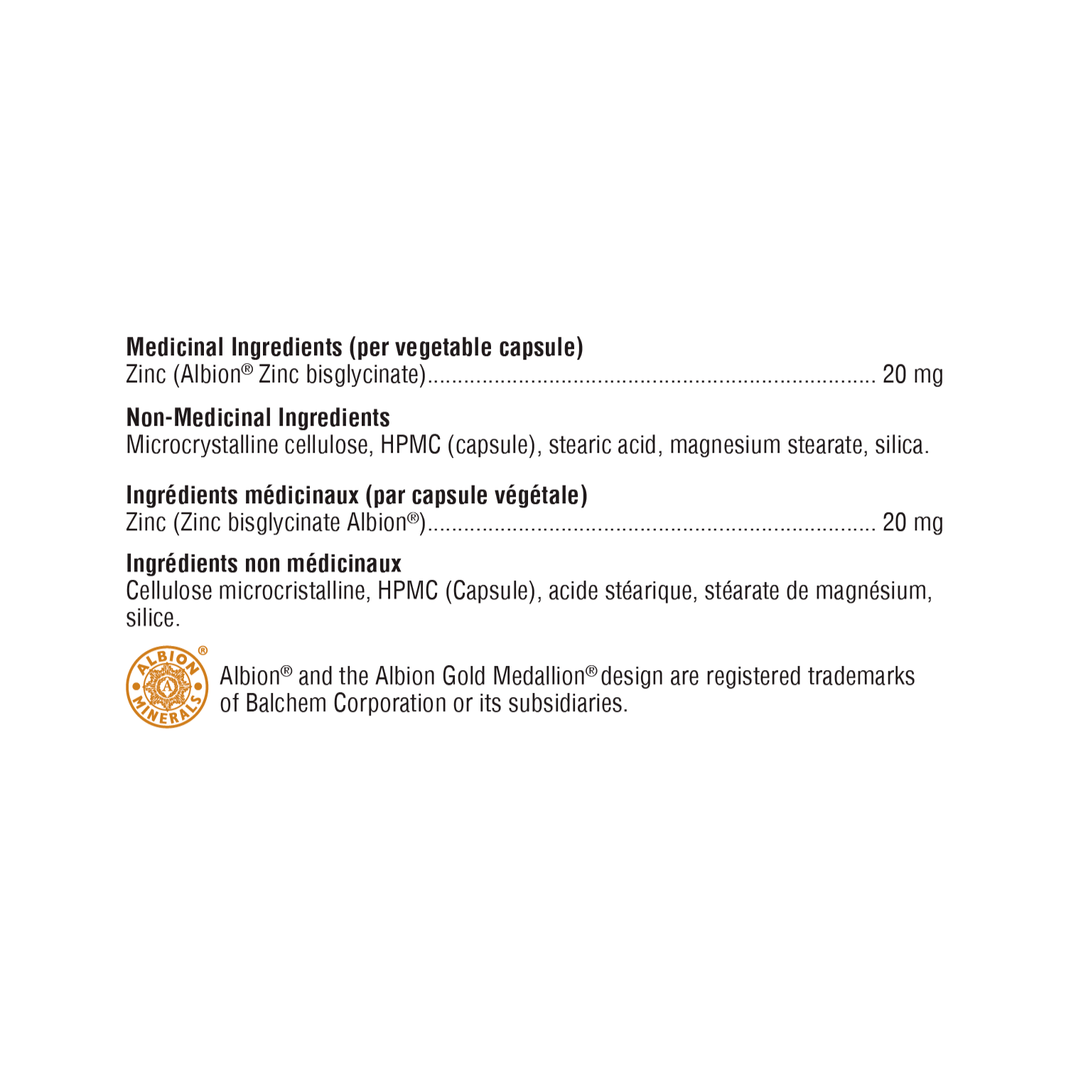 Xymogen Zinc Glycinate Ingredient List