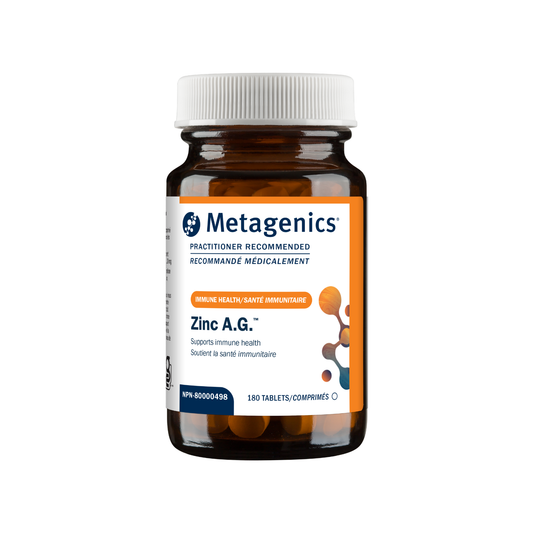 Metagenics Zinc A.G. supplement bottle on a white background